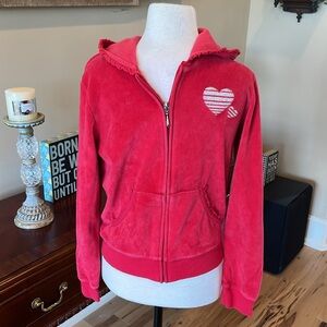 Red Velour Cotton Zip Jacket